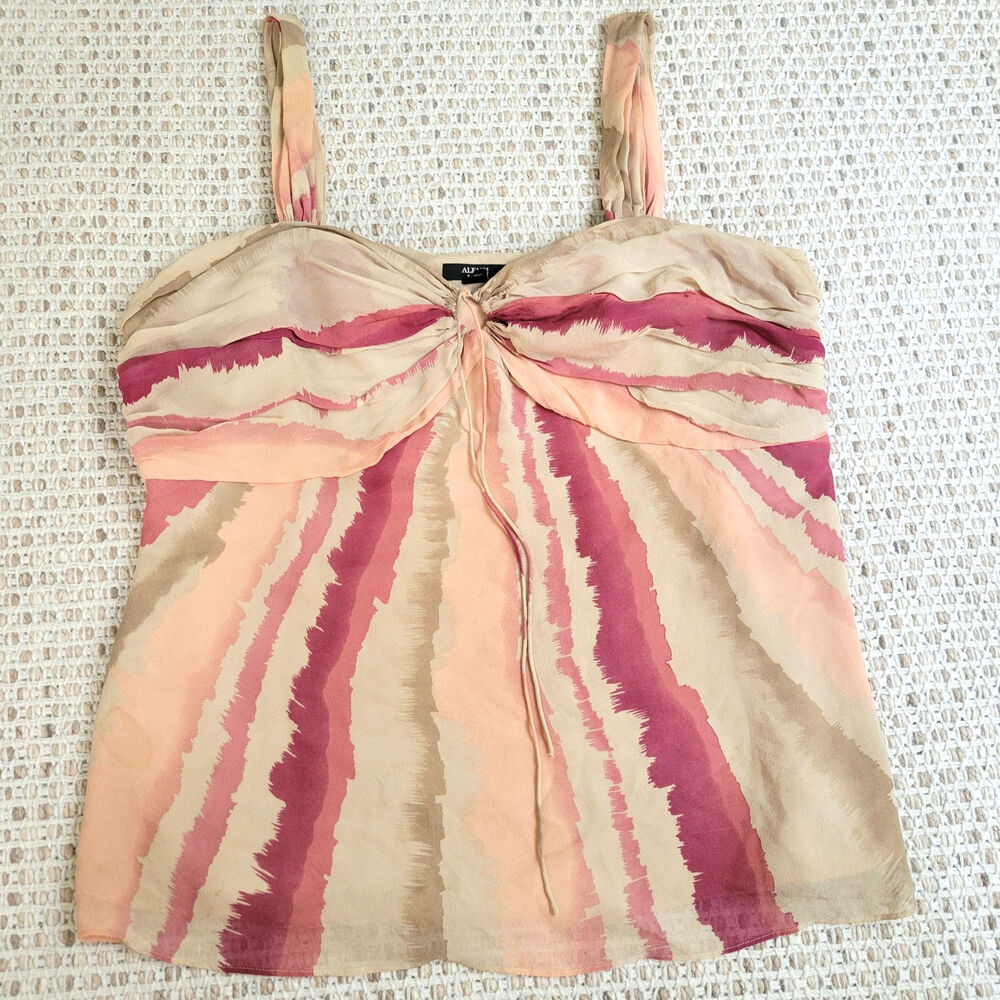 Y2K Alfani Womens 16W Plus Sleeveless Top 10% Silk Pink Beige Babydoll Tank